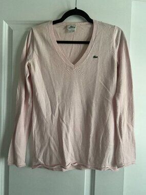 Lacoste Soft Pink V-Neck Knit Long Sleeve Sweater Size 38 Medium